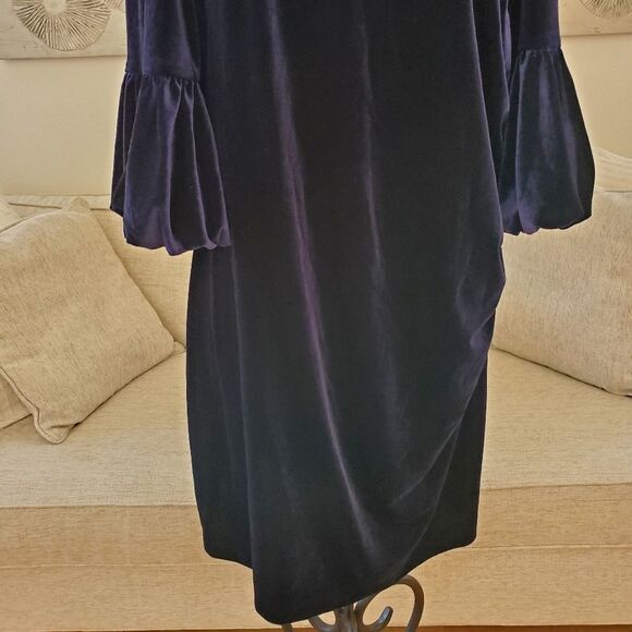 Eliza J Bubble Sleeve Velvet Sheath Dress size 16W in Navy - NEW - Picture 7 of 13